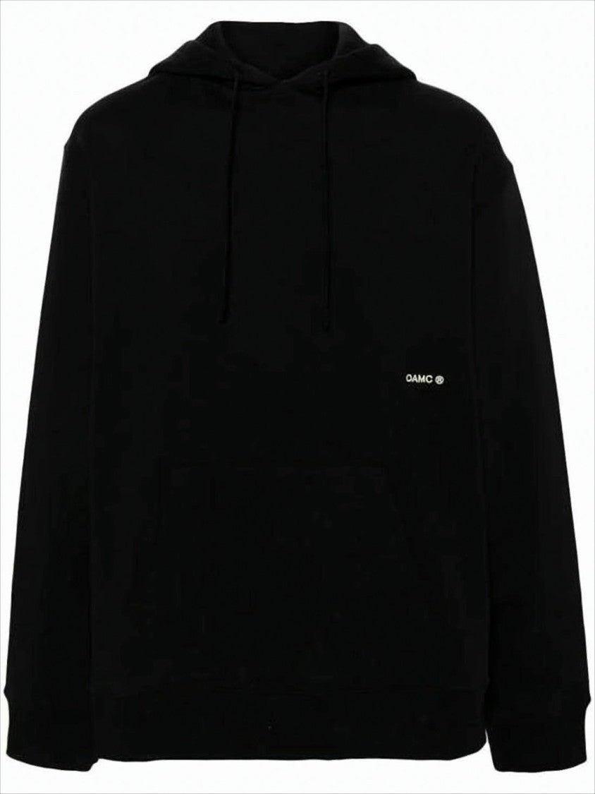 Oamc Relaxed-Fit Black Hoodie With Circular Graphic Design