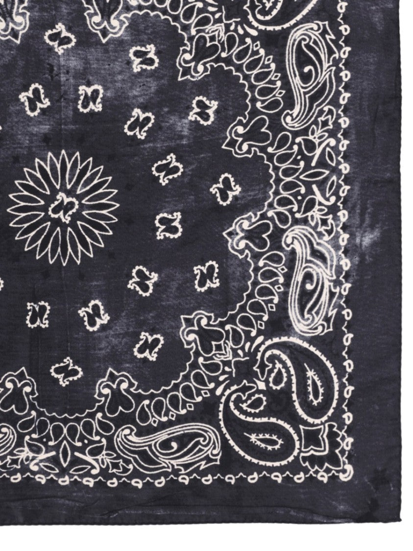 Golden Goose Black Paisley Pattern Silk Square Scarf