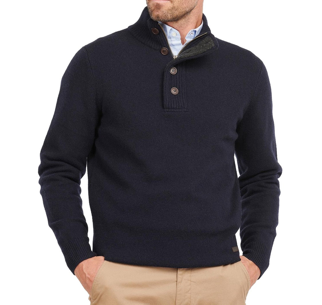 Barbour Ribbed Collar Black Sweater With Elbow Patches