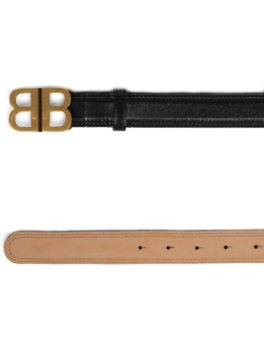 Balenciaga Slim Lambskin Belt With Interlocking Logo Buckle