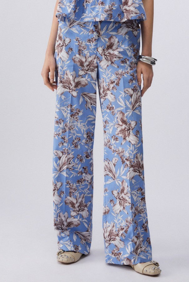 Liu Jo Floral Print Wide-Leg Poplin Trousers