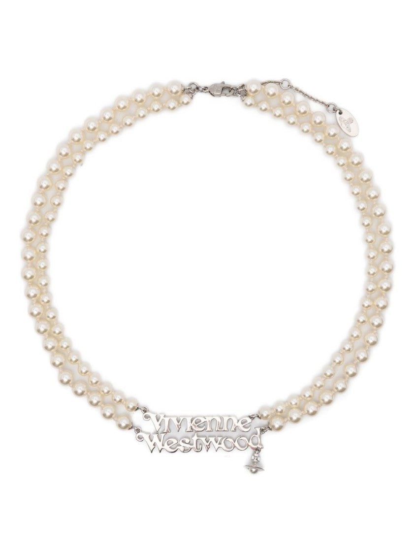 Vivienne Westwood Double-Strand Pearl Necklace With Silver-Tone Metal Centrepiece