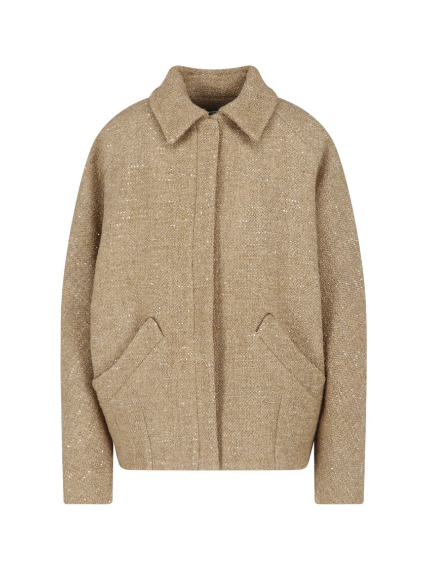 Kiton Beige Boucle Wool-Blend Zip Jacket