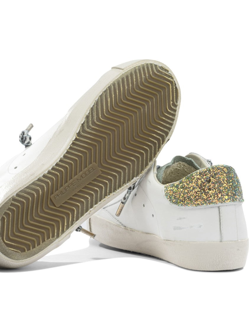 Philippe Model Paris Low-Top Sneakers With Gold Glitter Accents