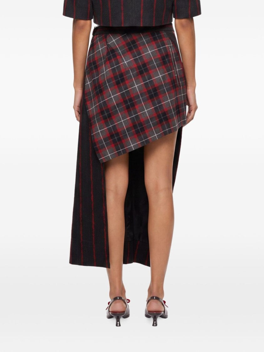 Vivienne Westwood Black Pinstripe Tartan Asymmetric Midi Skirt