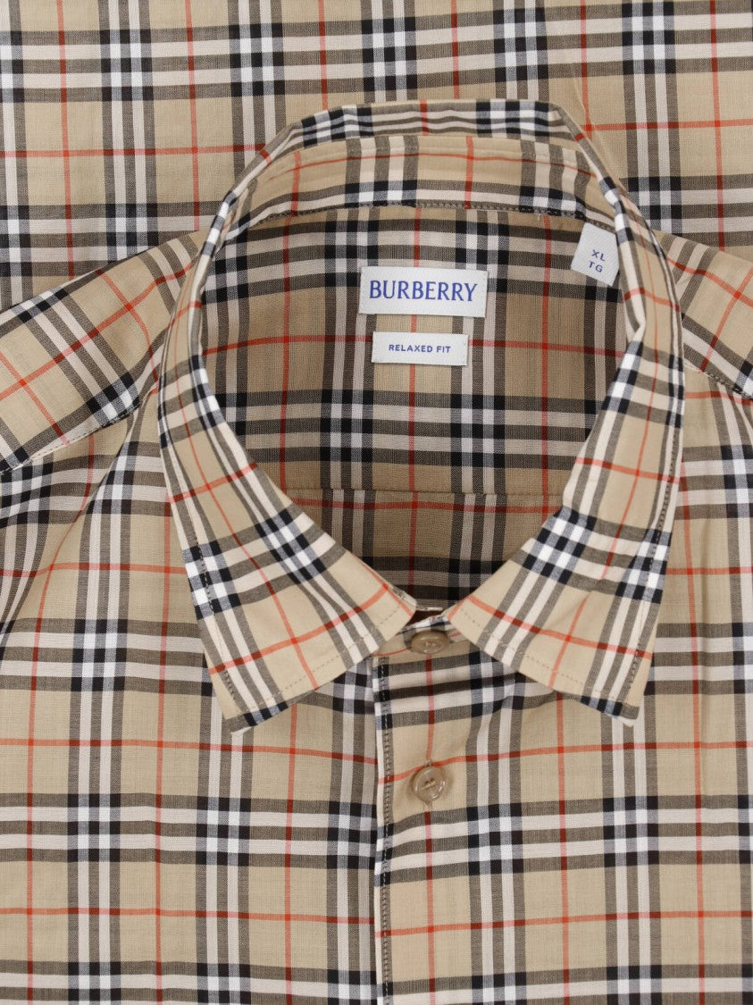 Burberry Beige Check Cotton Shirt With Classic Collar