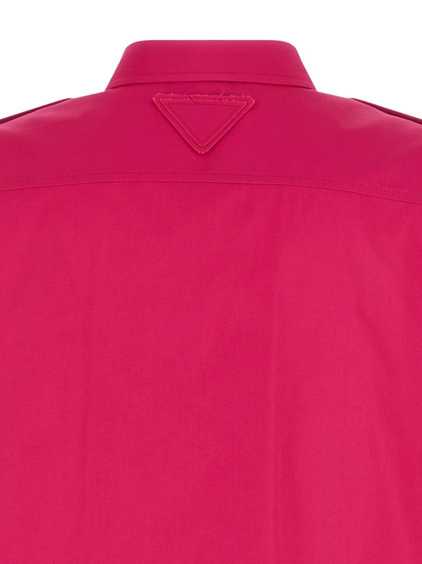 Prada Short-Sleeved Cotton Poplin Shirt With Classic Collar