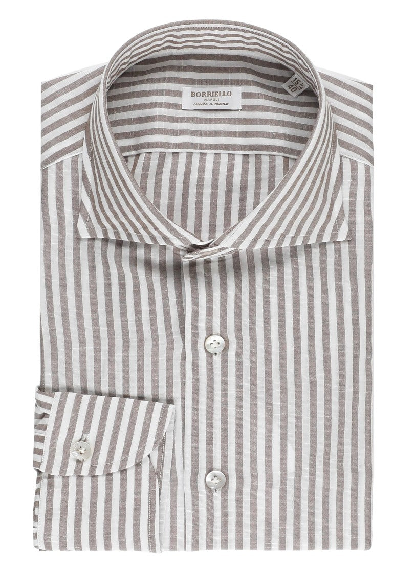 Borriello Brown Striped Cotton Casual Shirt