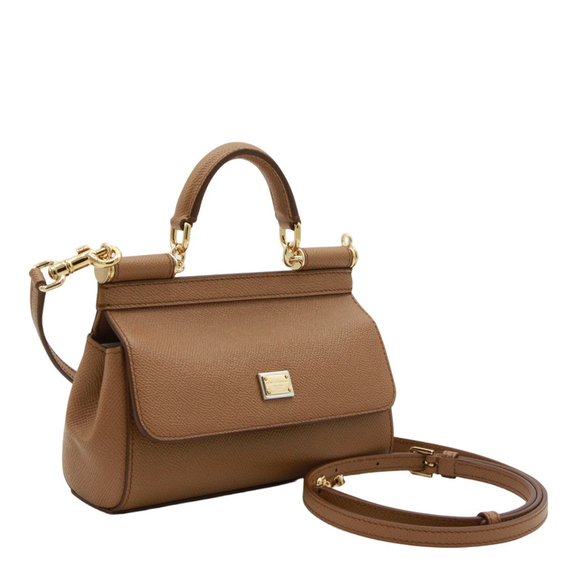 Dolce & Gabbana Textured Brown Handbag With Gold-Tone Accents