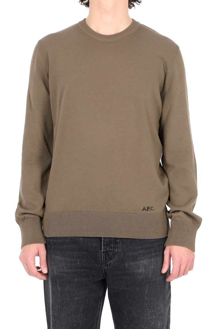 A.P.C. Brown Cotton Crew Neck Sweater With Ribbed Details