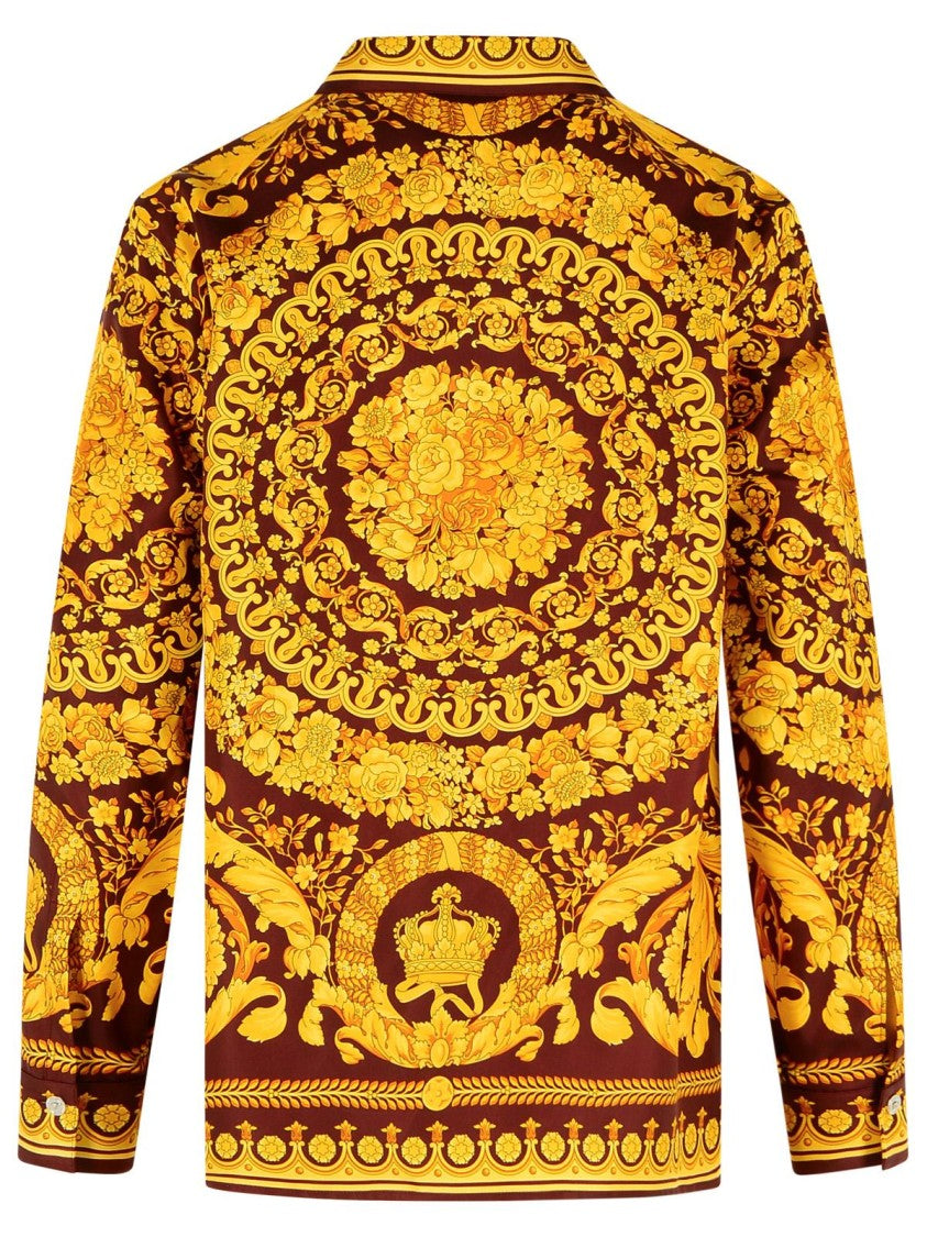 Versace Brown And Gold 'Barocco' Silk Shirt