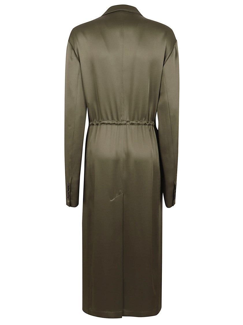 Dries Van Noten Military-Inspired Green Satin Cape With Tailored Fit