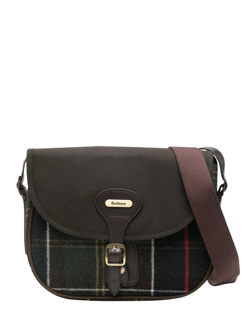 Barbour Plaid-Panelled Leather Cross-Body Bag With Adjustable Strap