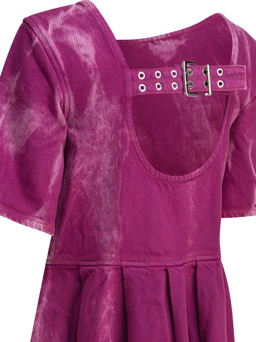 Ganni Denim Midi Dress With Open Back