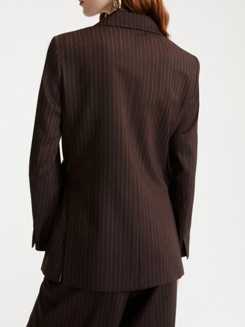 Marella Brown Vertical Pinstripes Tailored Blazer