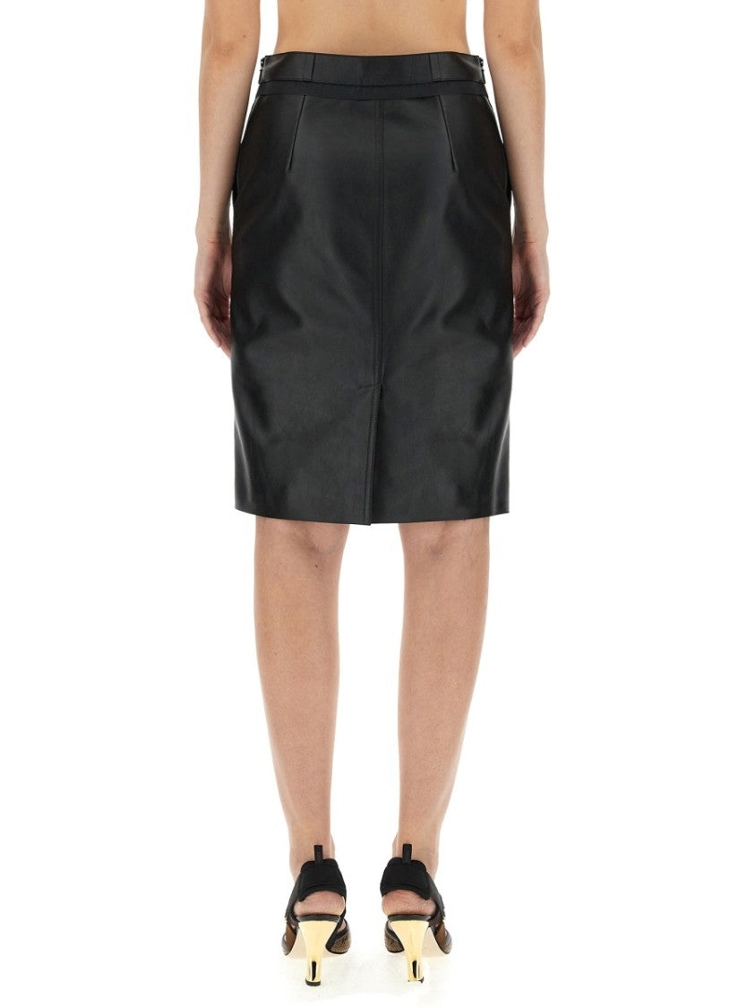 Fendi Knee-Length Black Leather Skirt