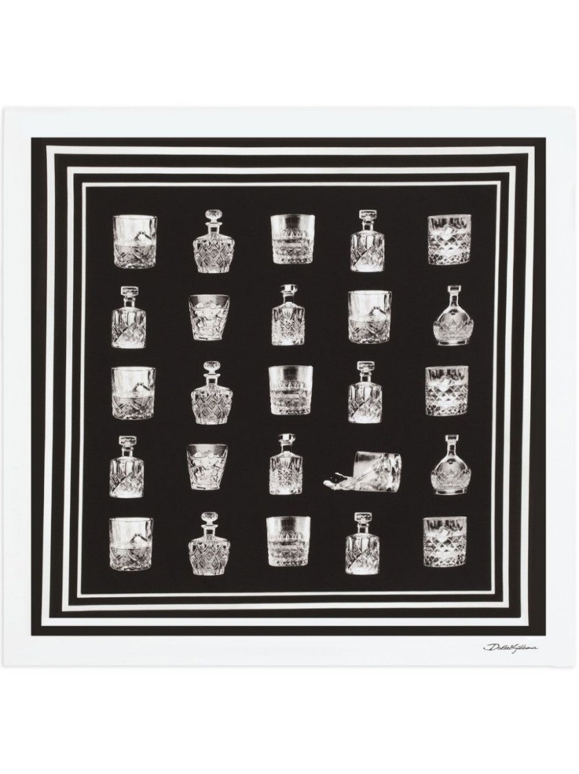 Dolce & Gabbana Square Scarf With Striped Border And Glassware Design