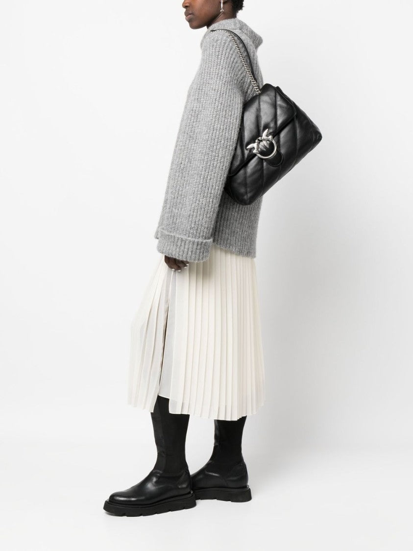 Pinko Quilted Sheepskin Leather Shoulder Bag With Silver Hardware