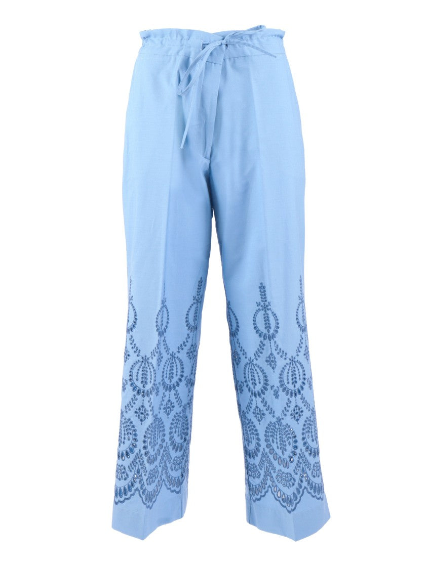 P.A.R.O.S.H. Cropped Wide Embroidered Straight-Leg Pants