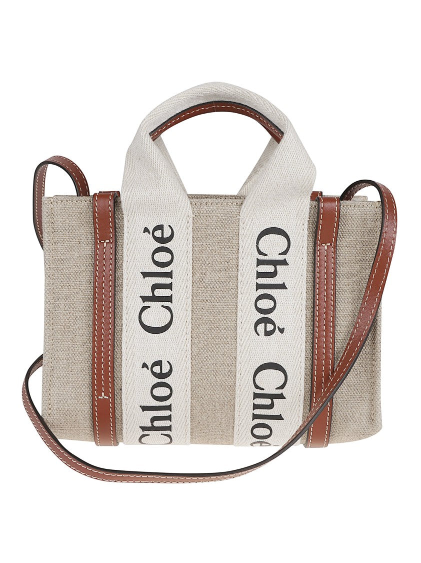 Chloé Rectangular Tote Bag With Calf Leather Trim And Woody Strap