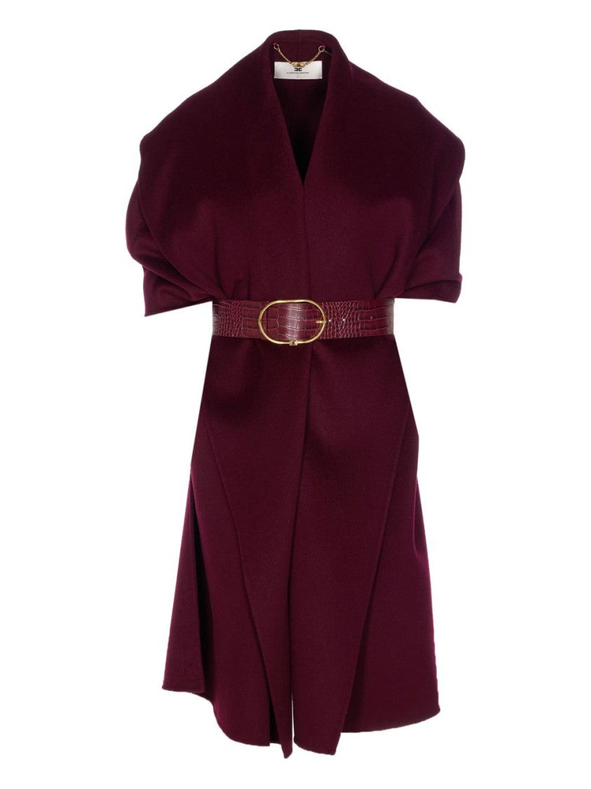 Elisabetta Franchi Structured Bordeaux Coat With Textured Belt