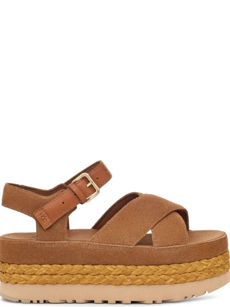 Ugg Brown Aubrey Braided Platform Suede Sandals