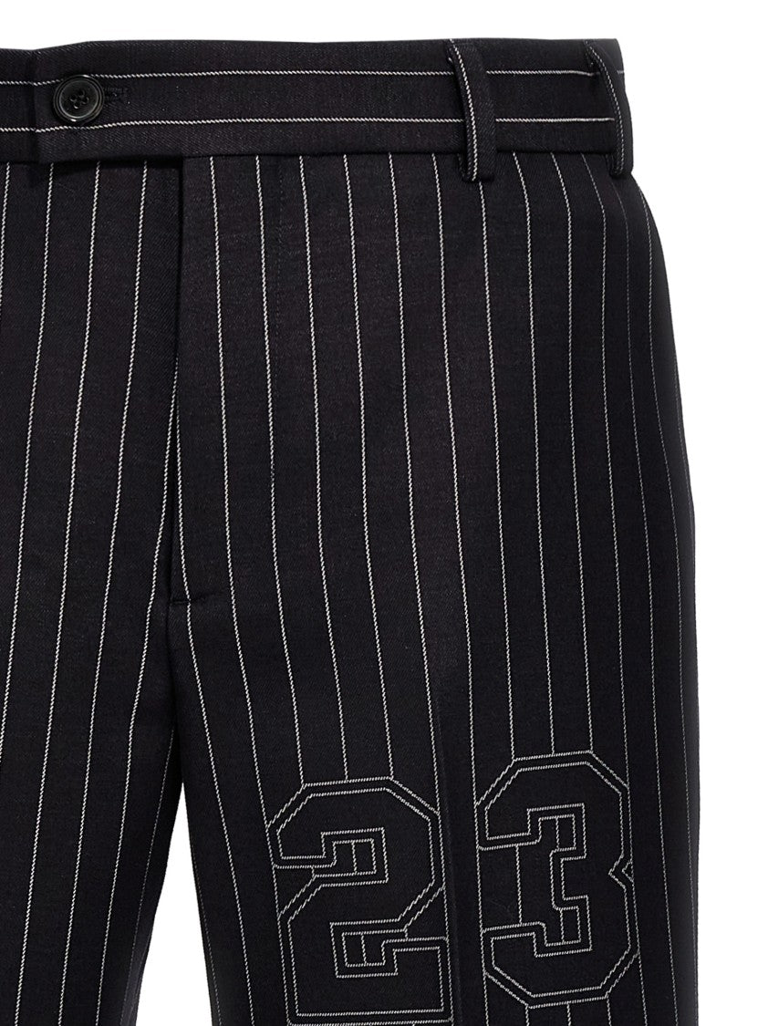 Off-White Black Pinstripe Trousers With Straight Leg Silhouette