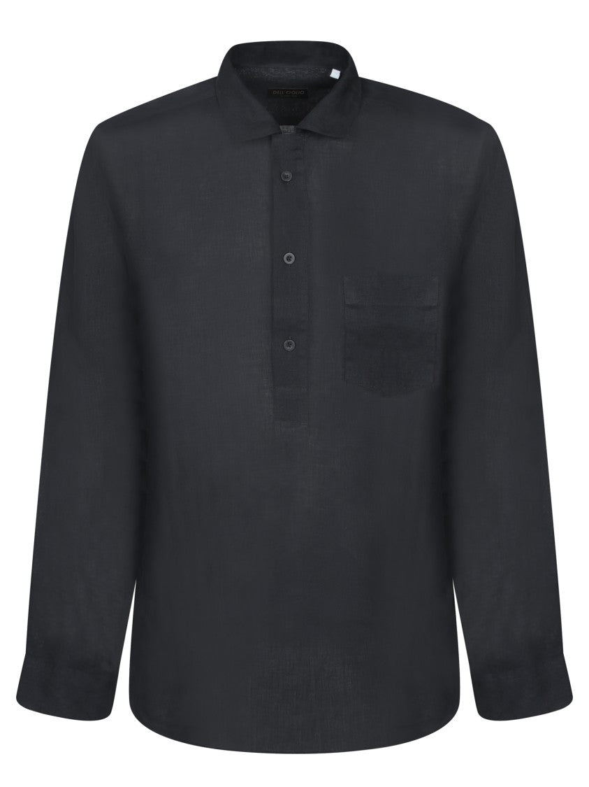 Dell'oglio Black Linen Shirt With Chest Pocket