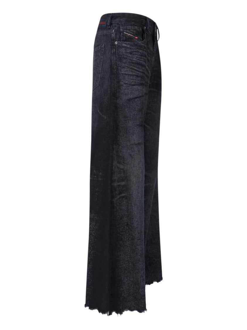 Diesel Wide-Leg Distressed Jeans With Multicolor Logo Accents