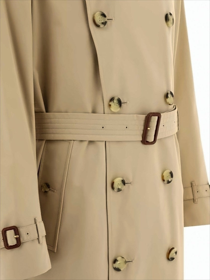 Burberry Double-Breasted Trench Coat In Beige Cotton