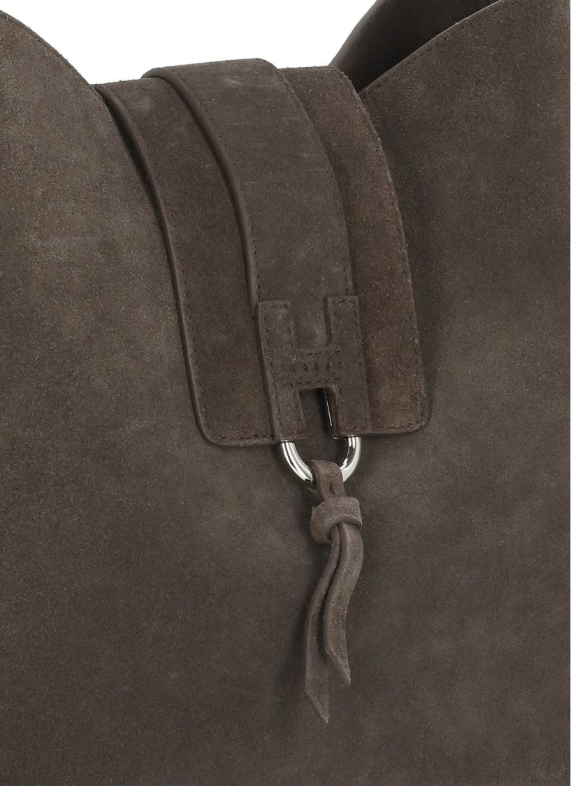 Hogan Brown Suede Shoulder Bag With Adjustable Strap