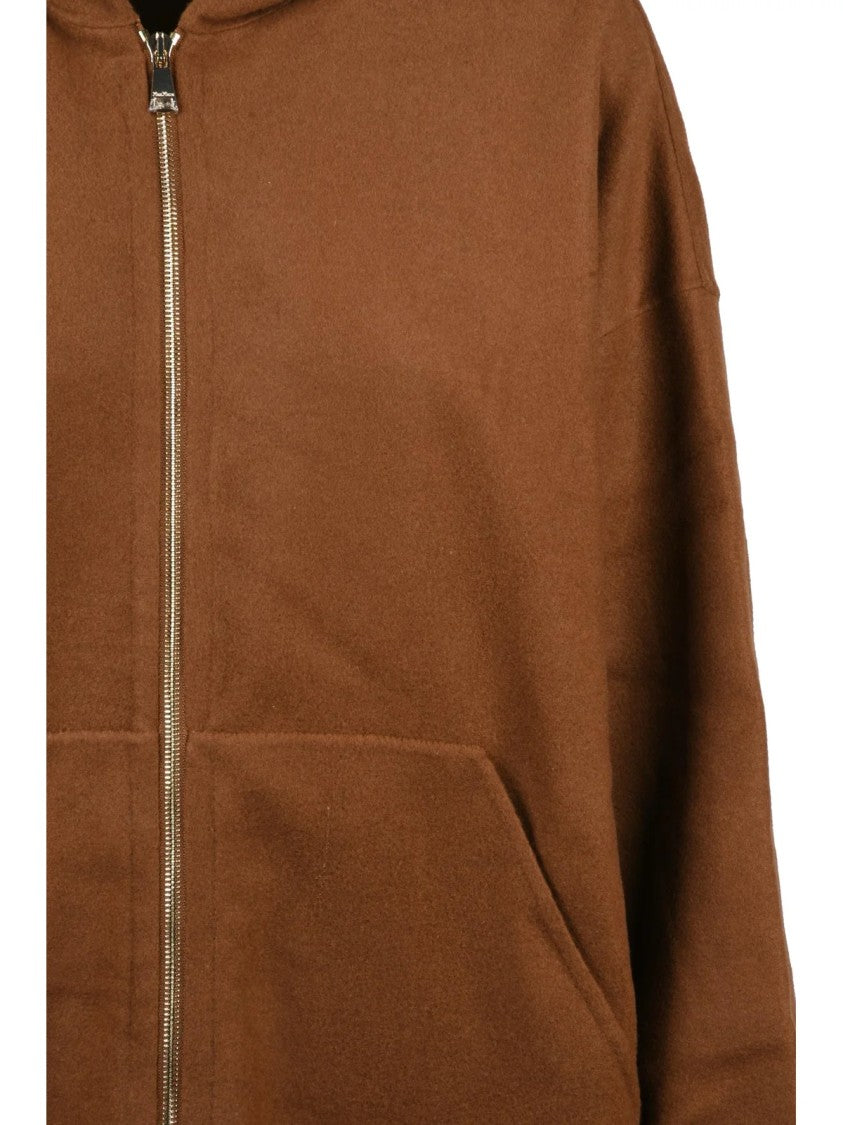 Max Mara Oversize Beige Sweatshirt With Front Zipper And Hood