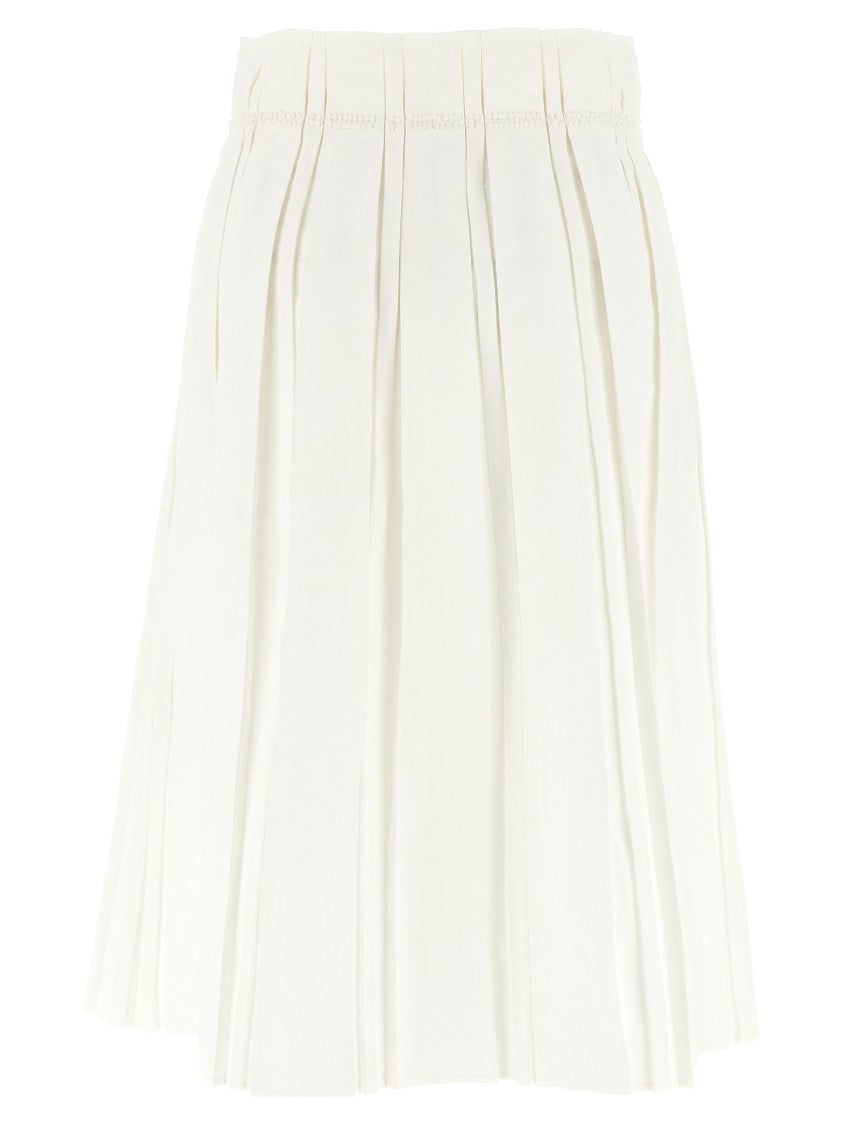 Jil Sander Pleated Linen Midi Skirt With Embroidered Waist Detail
