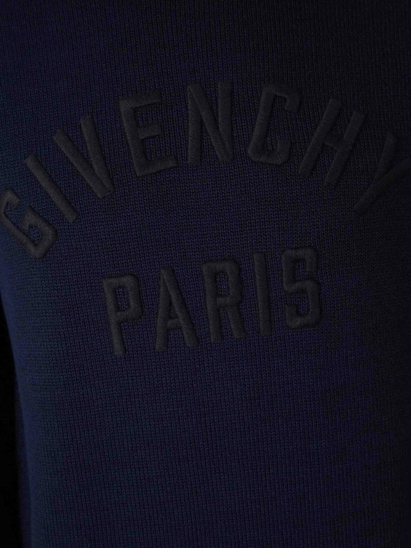 Givenchy Navy Ribbed Knit Raised Lettering Turtleneck