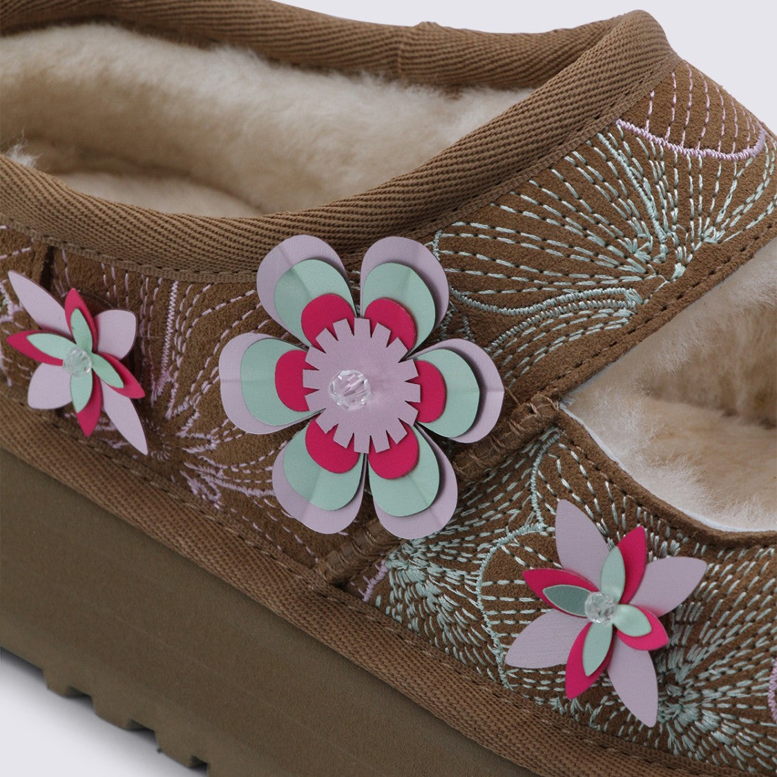 Ugg Intricately Embroidered Platform Flats With Plush Interior