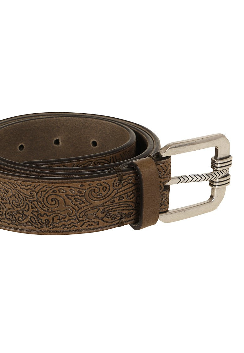 Etro Brown Paisley-Embossed Leather Western Belt