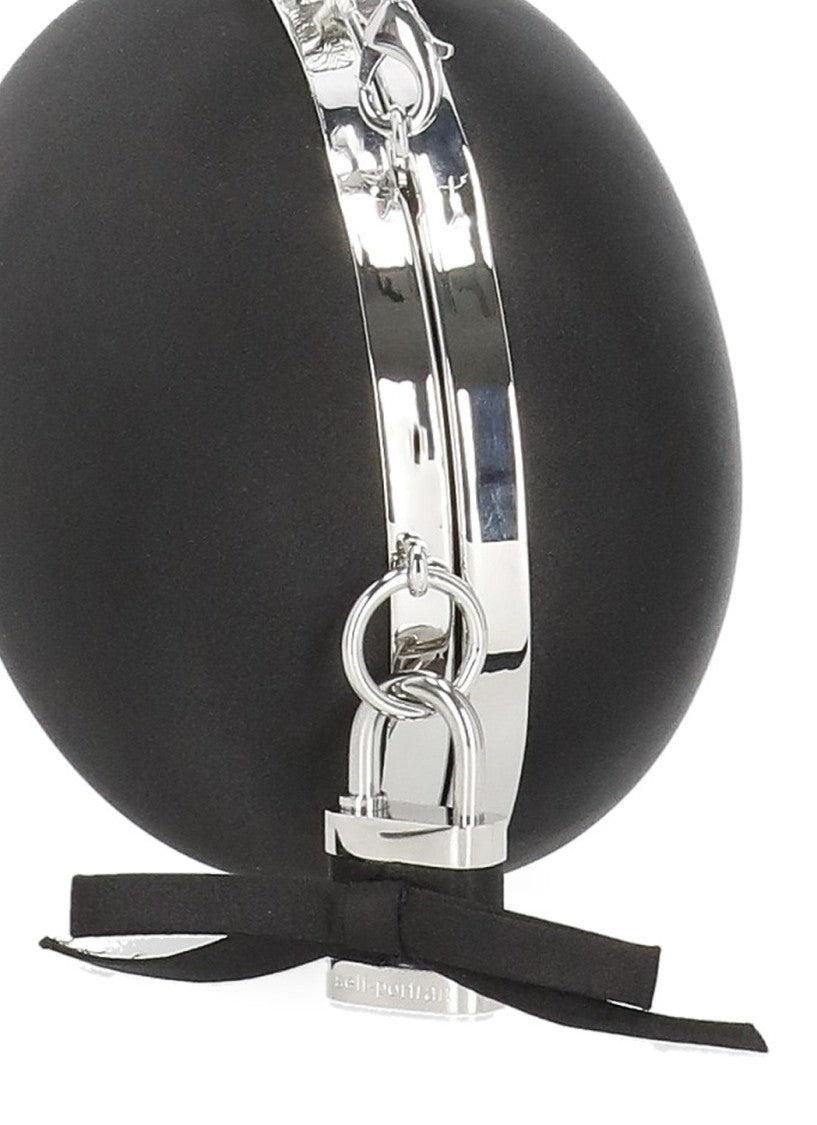 Self-Portrait Black Spherical Handbag With Glitter Bow Closure