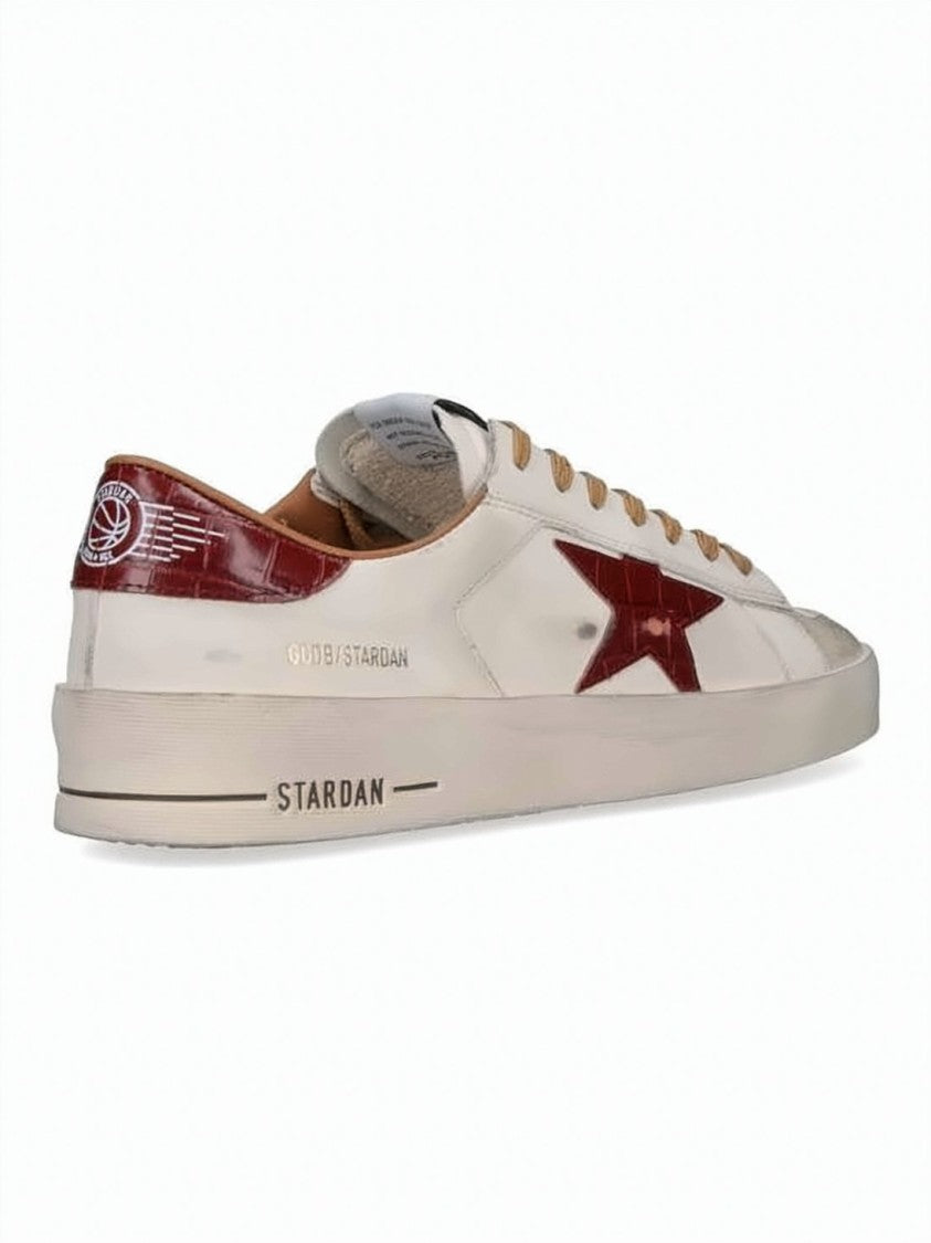 Golden Goose White Scuffed Leather Dark Red Star Sneakers