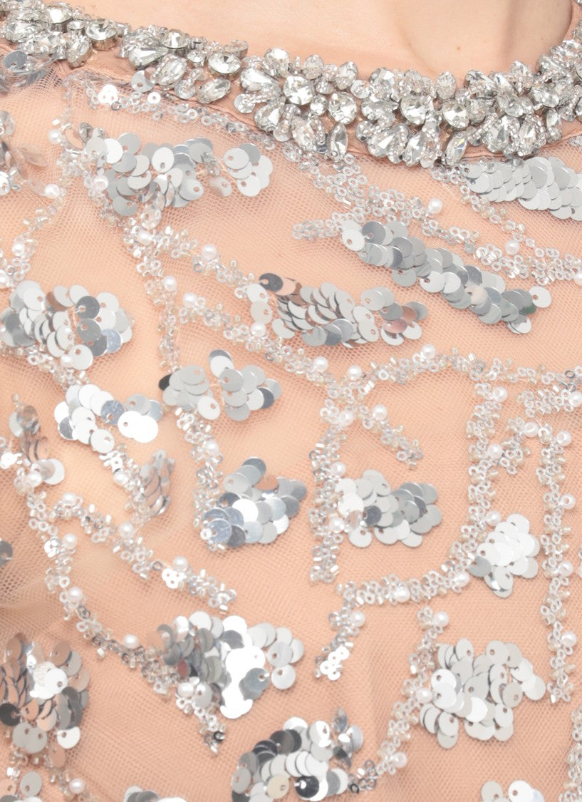 Self-Portrait Sparkling Midi Dress With Strass And Rear Button Details