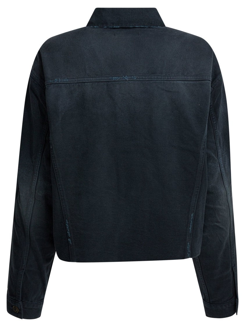 Balenciaga Cropped Denim Jacket With Pointed Collar