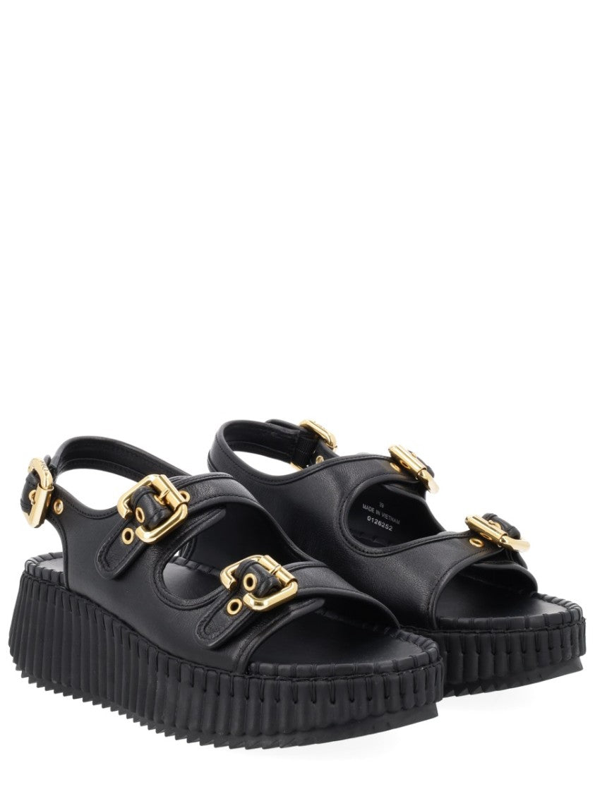 Chloé Nama Wedge Leather Sandals