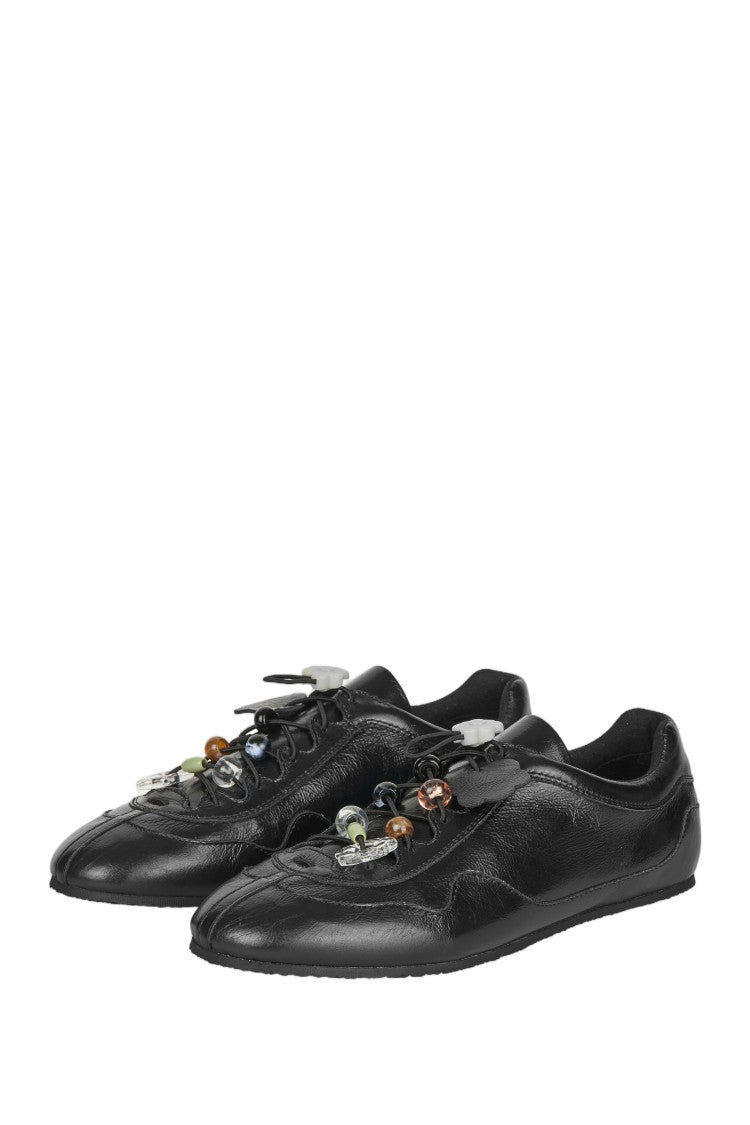 Cecilie Bahnsen Slim-Fit Leather Sneakers With Lace Locks And Decorative Beads