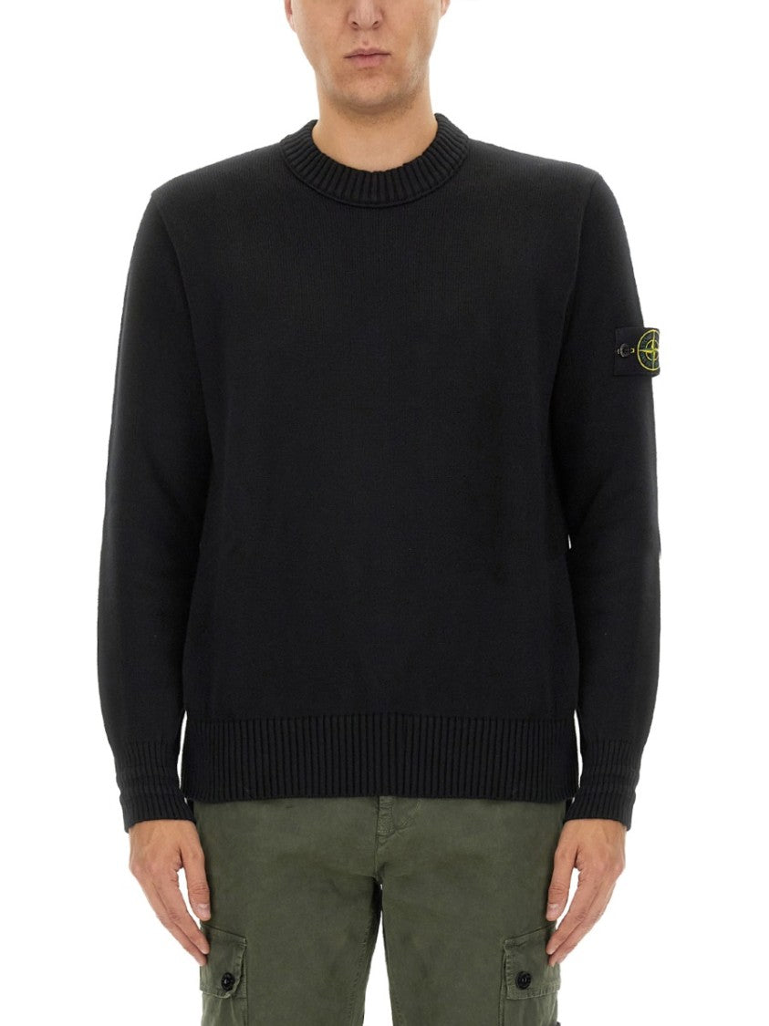 Stone Island Logo-Embellished Black Jersey