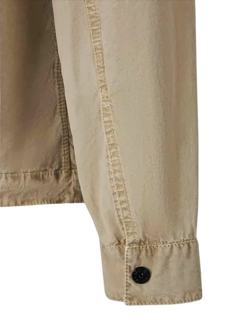 Stone Island Beige Cotton Jacket With Classic Collar