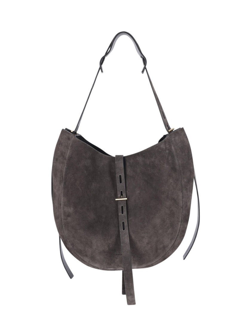 Minobossi Brown Liz Calfskin Suede Top-Handle Shoulder Bag