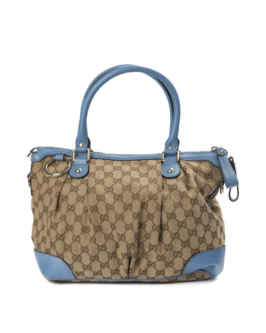 Gucci Sukey Shopper In Gg Supreme Canvas With Blue Leather Accents