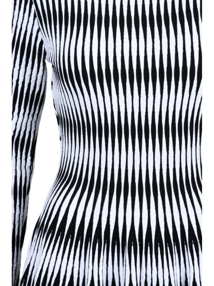 Valenti White/Black Flared Viscose-Blend Stretch Dress