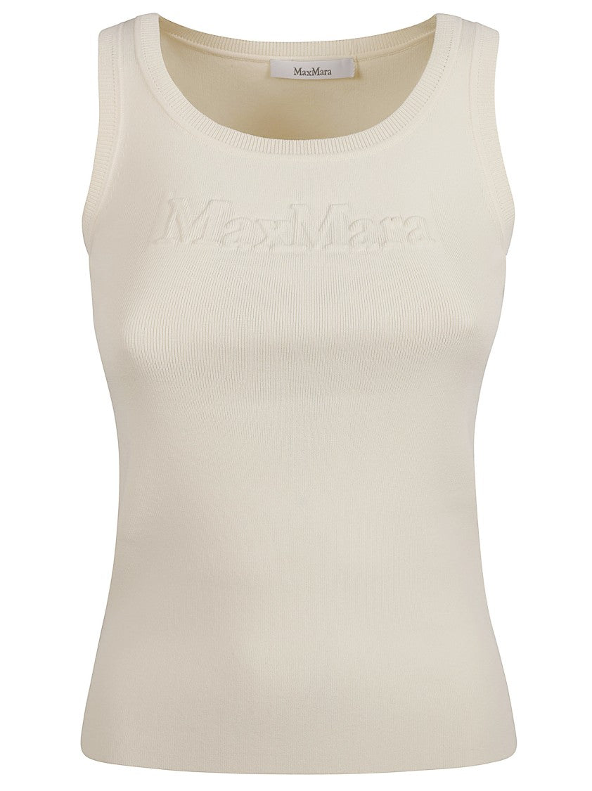 Max Mara Ribbed White Sleeveless Top