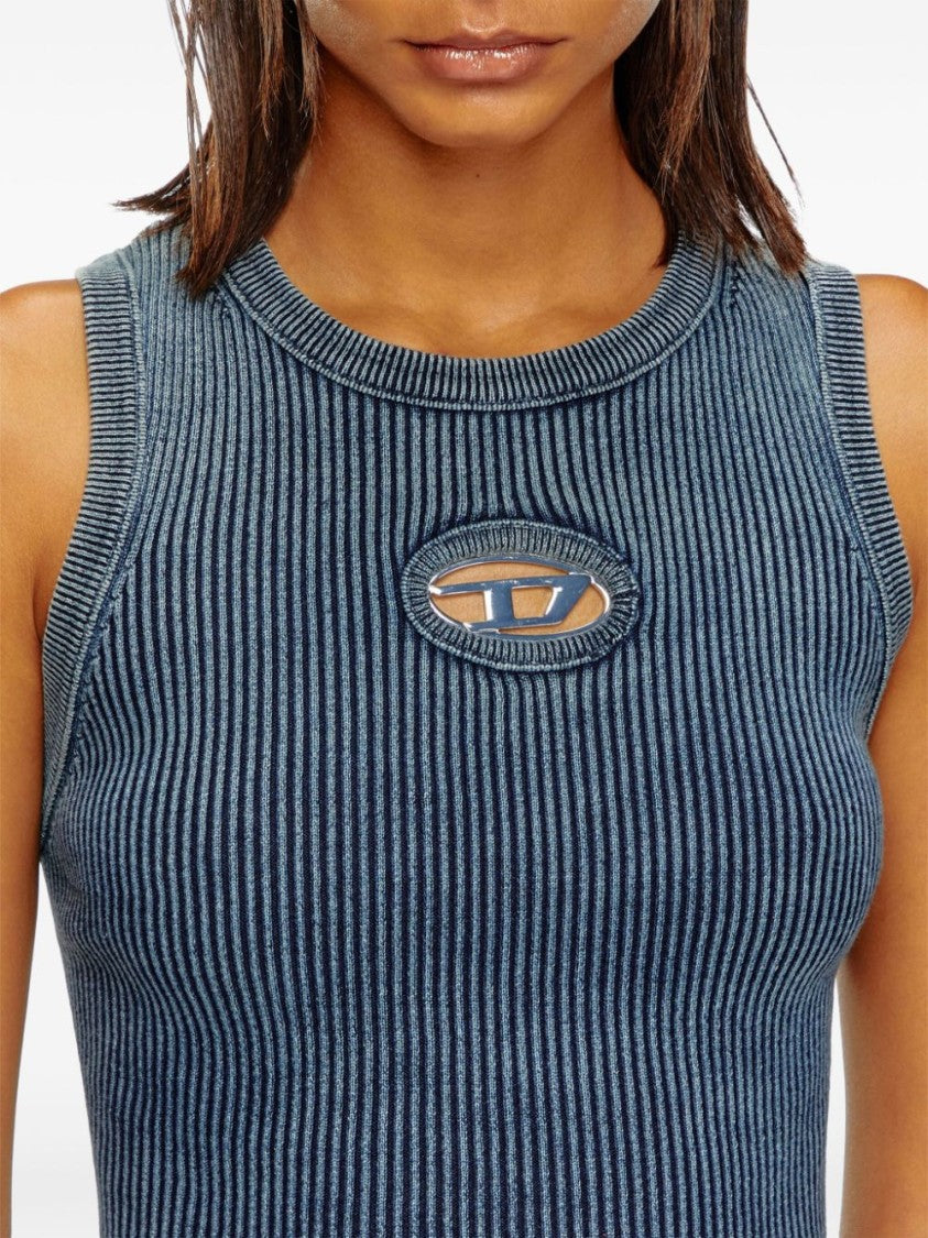 Diesel Ribbed Sleeveless Top With Distinctive Logo Detail