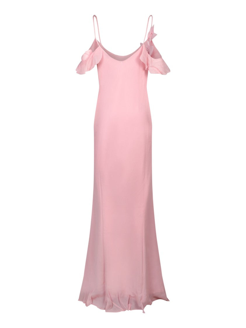 Self-Portrait Floral Embellished Long Georgette Dress With Ruffled Shoulders